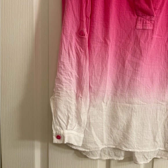 DIANE VON FURSTENBERG Esti Ombre Gauze Top in Beet with Roll Up Sleeves - Picture 5 of 9